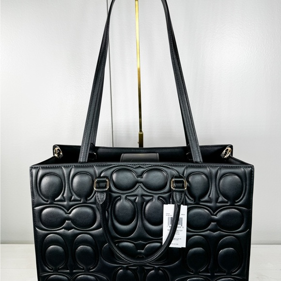 Coach Maggie Tote Large Signature Embossed Leather Black Gold Hardware NWT - Picture 7 of 14
